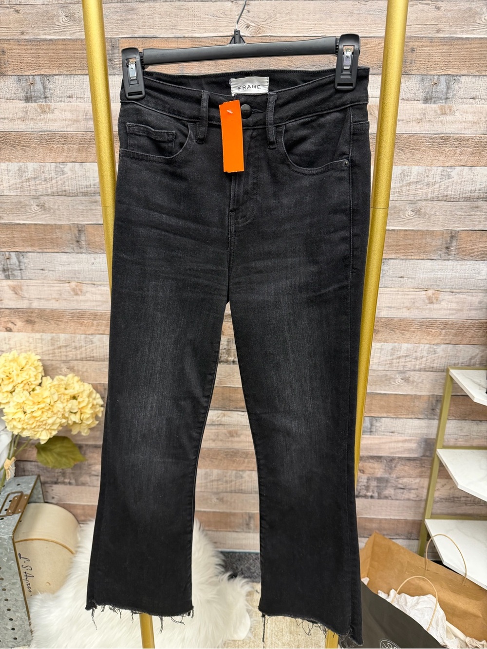 Frame Denim Black Jeans with White Label
